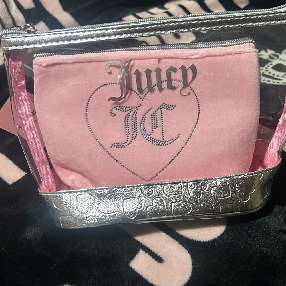 Juicy Couture Pink and Silver Cosmetic Bag Set